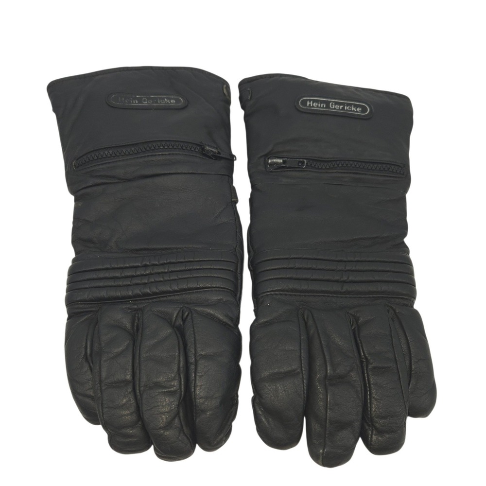 Hein Gericke Motorcycle Gloves Mens Large Long Vintage Black Leather Wind Cover
